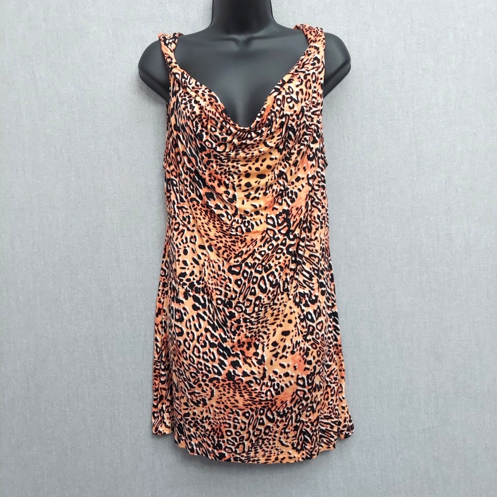 Animal Print Women Top Cowl Neck 1X Pink Black Leopard Chic Night Out Glam Party